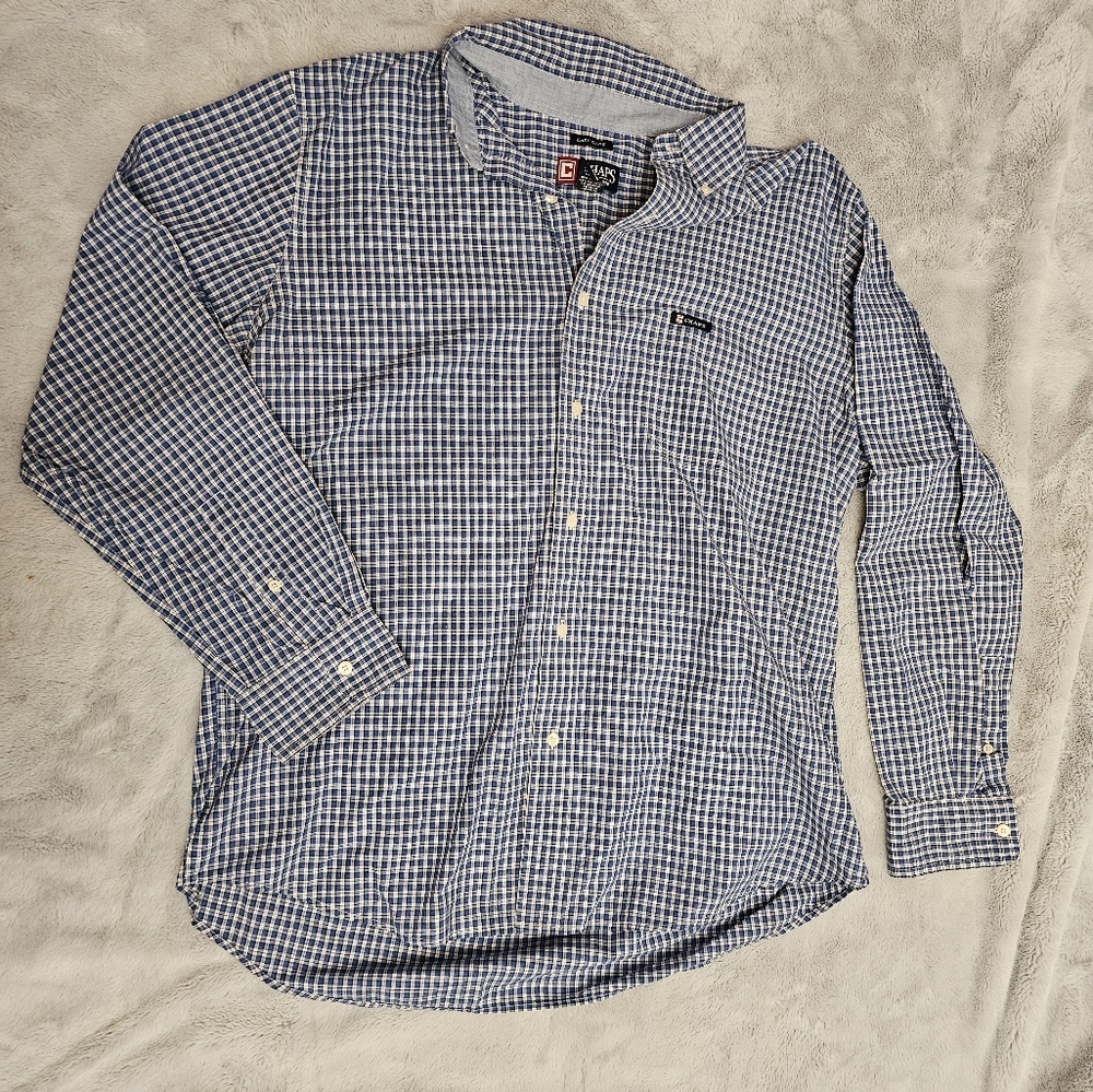 Chaps Men Casual Shirt Long Sleeve Collared Button Down Front Pocket Size XL